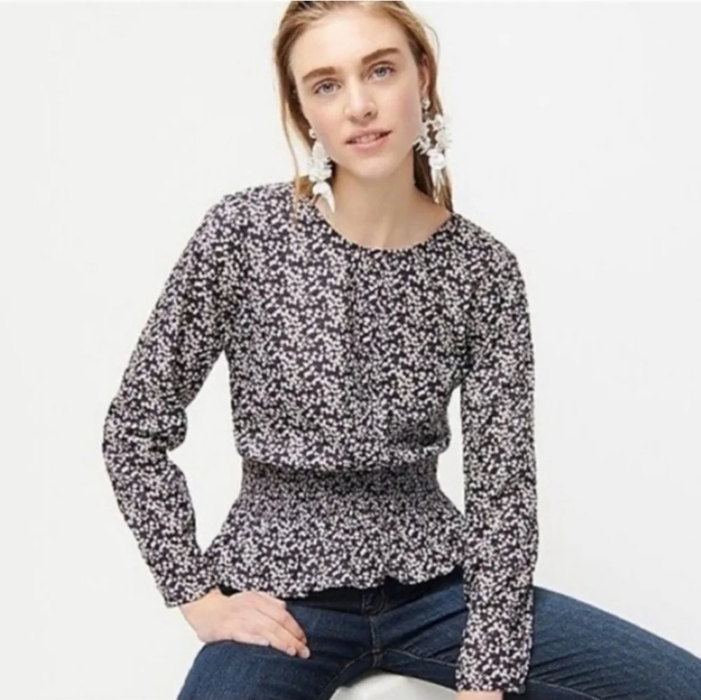 J. Crew Liberty Fabric Misti Valeria Floral Top Purple White Black Smock…